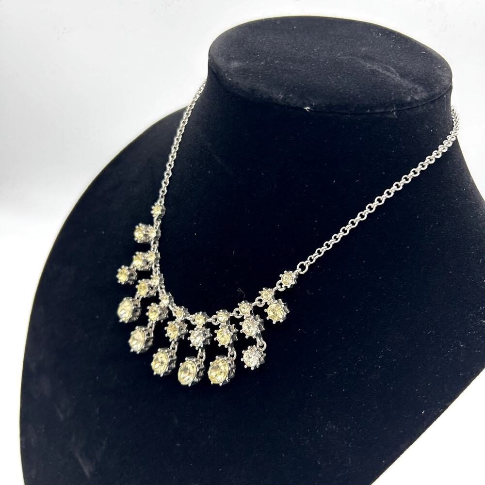 Vintage Rhinestone Bib Necklace Champagne Crystal Style Silver Tone Jewelry - Picture 3 of 6